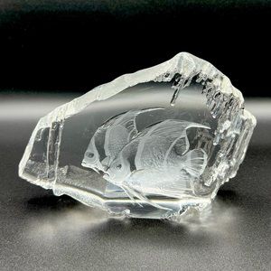 MATS JONASSON ETCHED FISH LEAD CRYSTAL PAPERWEIGHT